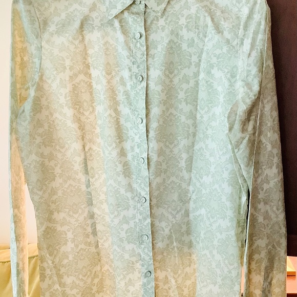 Brooks Brothers blouse green cream pattern size 12 100% cotton work office - Picture 2 of 6